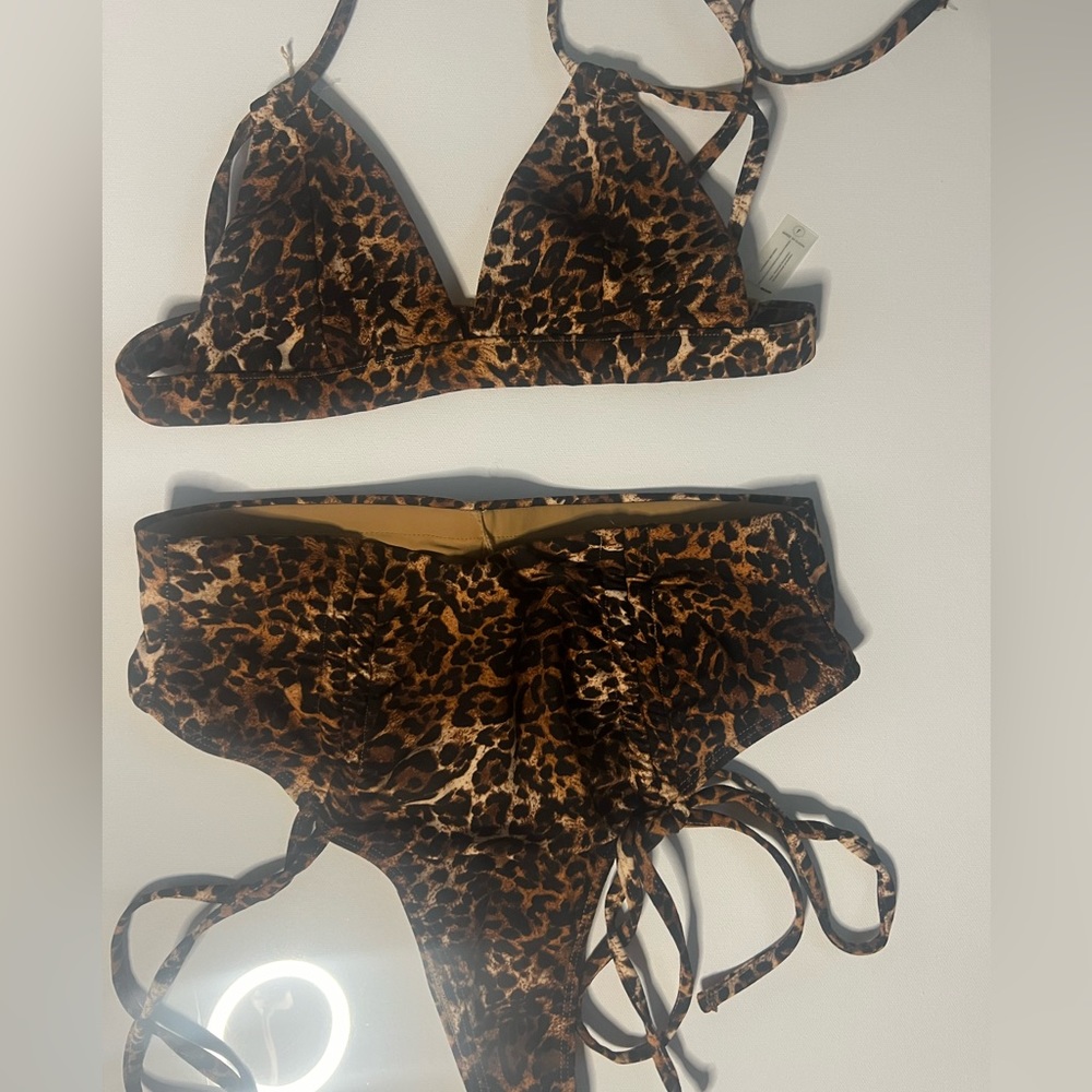 Brand New Fashion Nova high waisted bikini leopard print with ruched detail